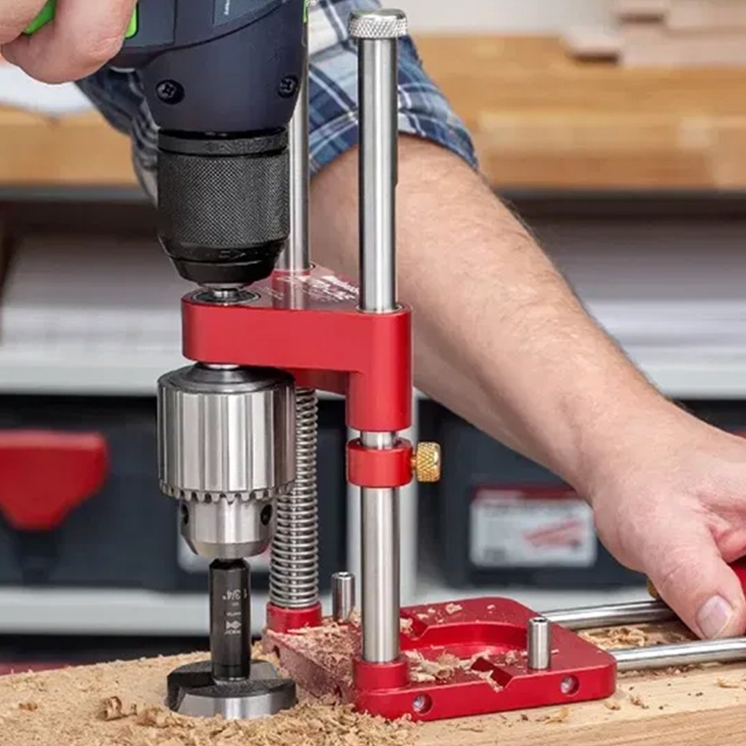 Drill Press Guide for Handheld Drills - Portable & Adjustable Woodworking Jig