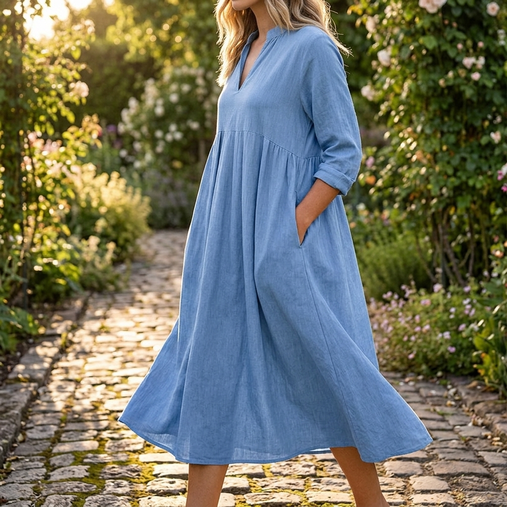 Elara – Women's Soft Midi Dress with Pockets