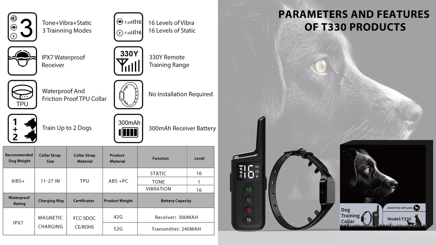 Electric Dog Training Collar – 500m Remote Control, Waterproof IPX7, Shock, Vibration & Sound Modes