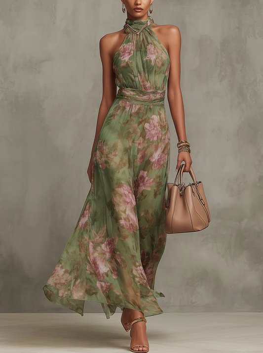 Elegant Boho Green Maxi Dress for Formal Wedding Guest Style