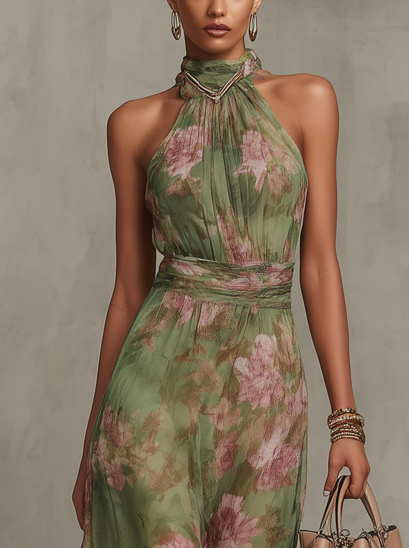 Elegant Boho Green Maxi Dress for Formal Wedding Guest Style