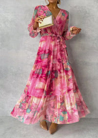 Elegant Long Maxi Dress - Wrap - Long Sleeves - Party Attire