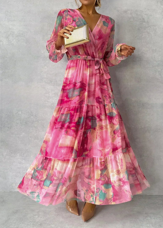 Elegant Long Maxi Dress - Wrap - Long Sleeves - Party Attire