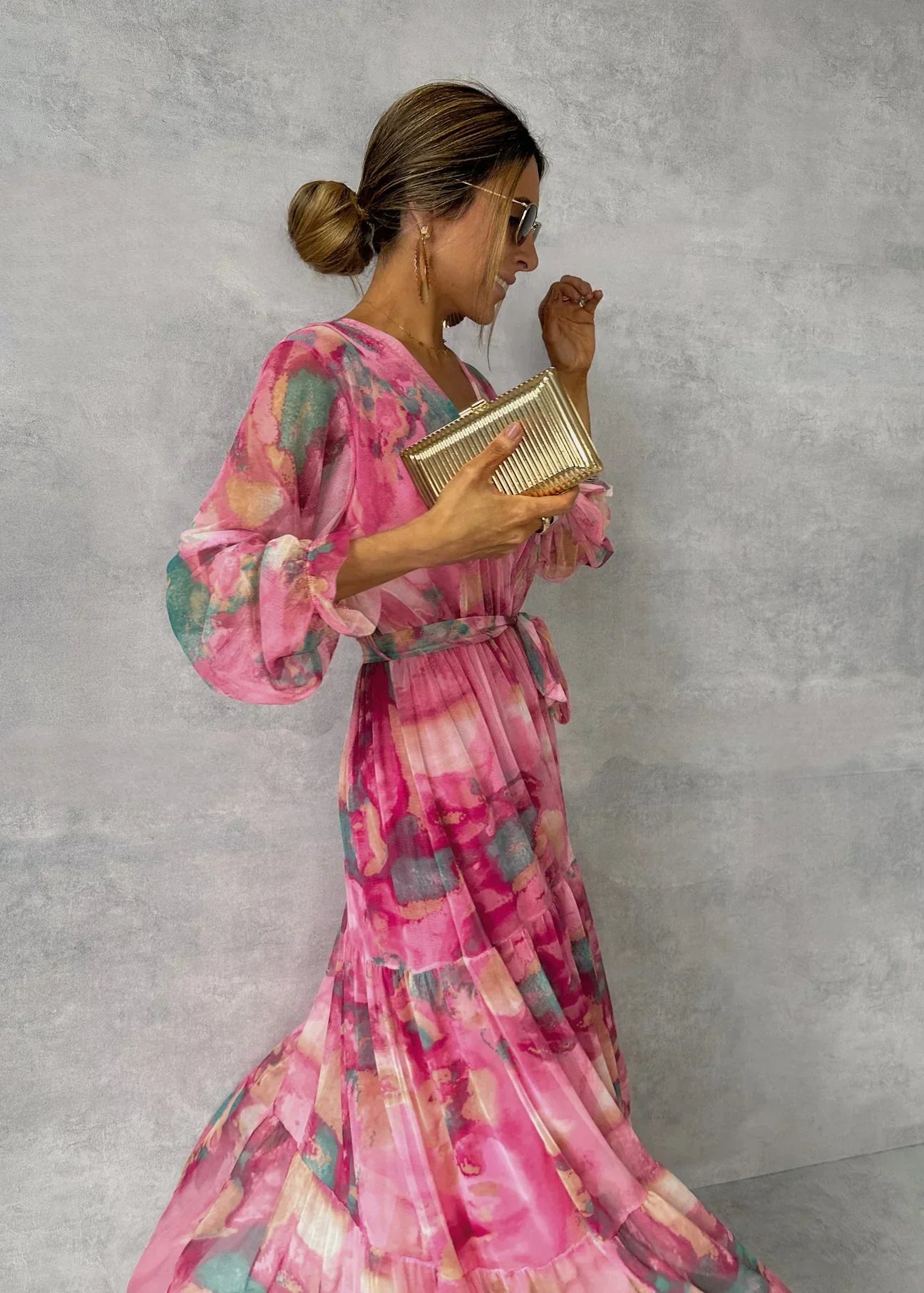 Elegant Long Maxi Dress - Wrap - Long Sleeves - Party Attire