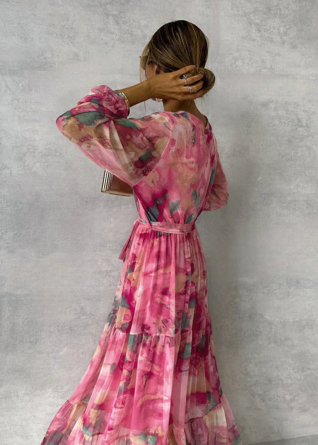 Elegant Long Maxi Dress - Wrap - Long Sleeves - Party Attire