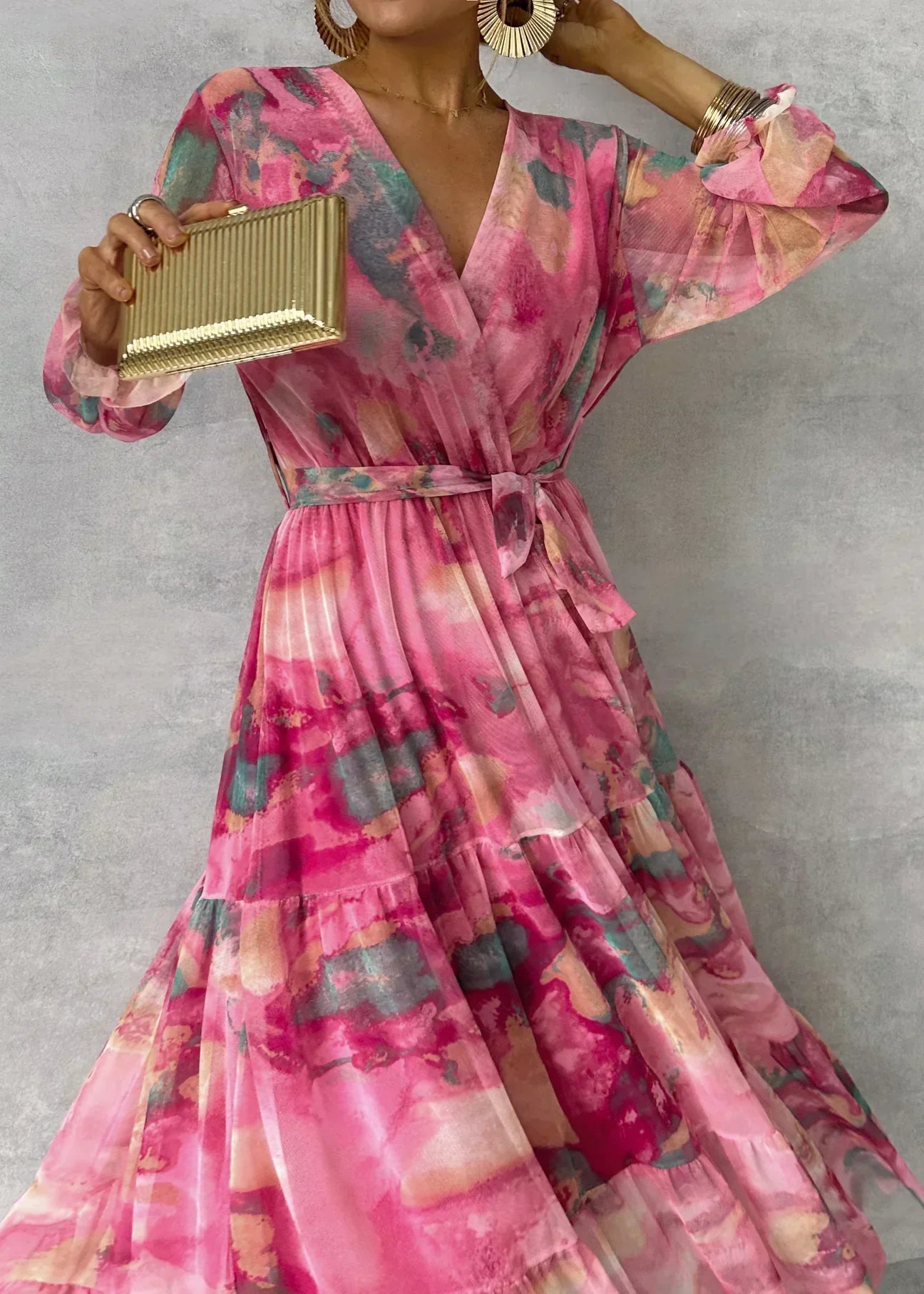 Elegant Long Maxi Dress - Wrap - Long Sleeves - Party Attire