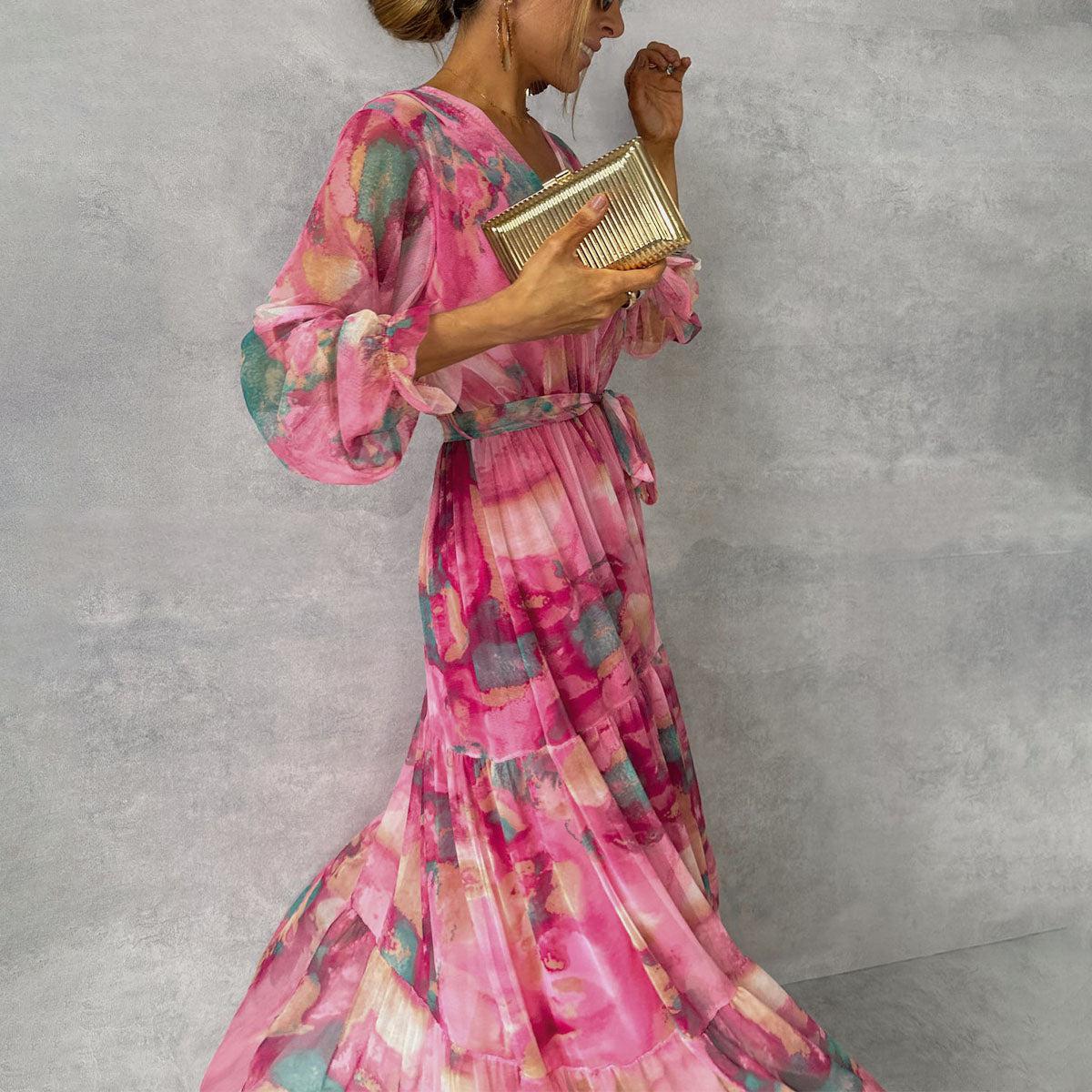 Elegant Long Maxi Dress - Wrap - Long Sleeves - Party Attire
