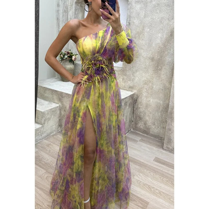 Elegant Maxi Dress in Sheer Floral Design