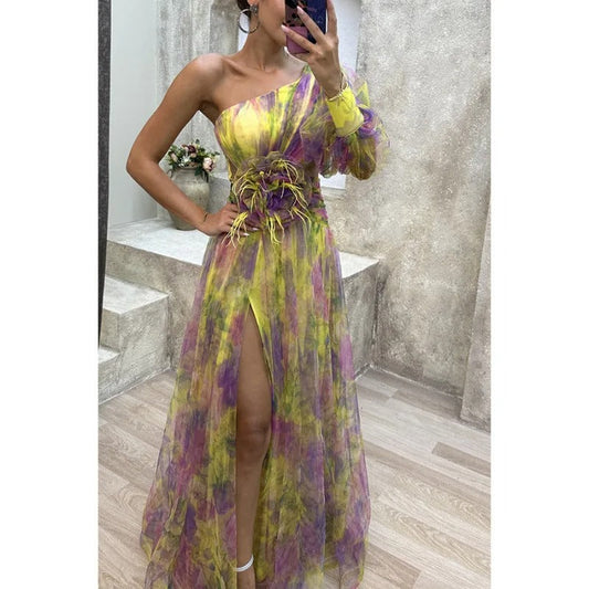 Elegant Maxi Dress in Sheer Floral Design