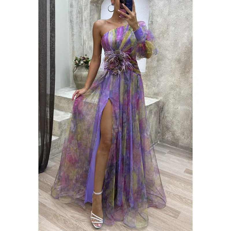 Elegant Maxi Dress in Sheer Floral Design