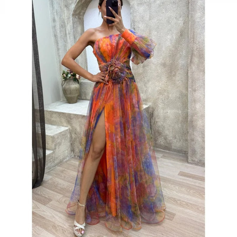Elegant Maxi Dress in Sheer Floral Design