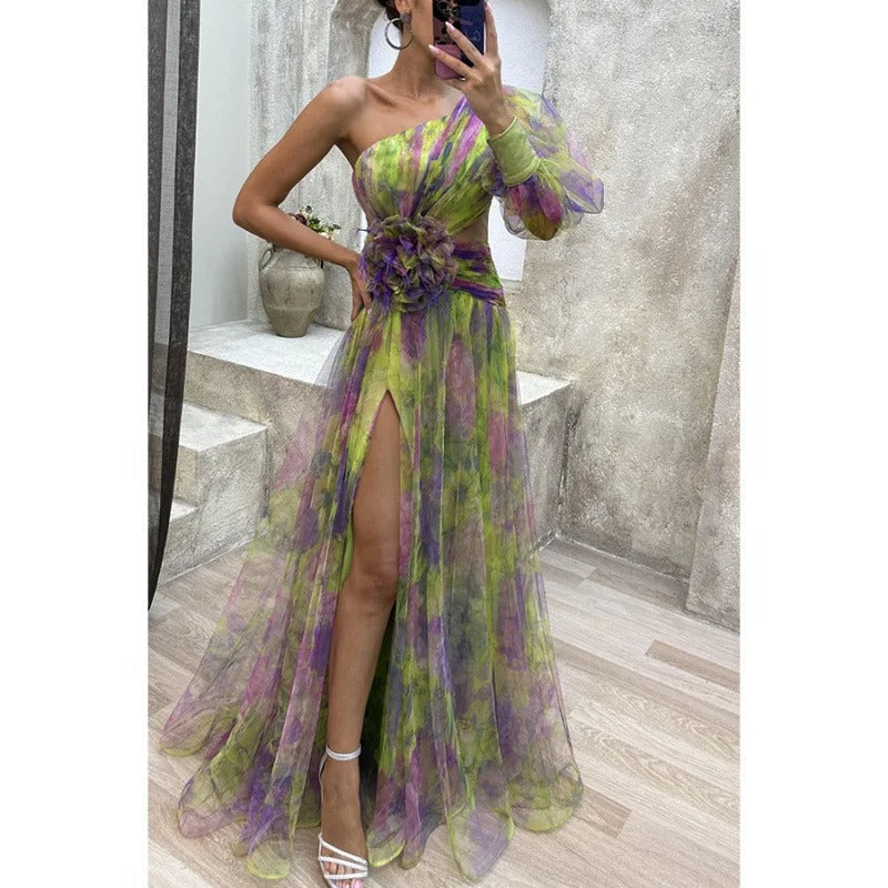 Elegant Maxi Dress in Sheer Floral Design