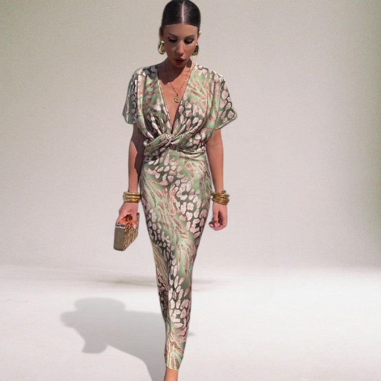 Elegant Maxi Dress with Unique V-neck