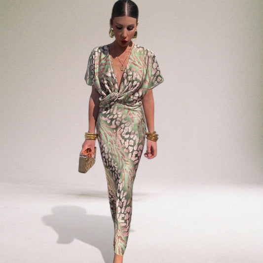 Elegant Maxi Dress with Unique V-neck