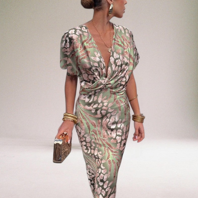 Elegant Maxi Dress with Unique V-neck