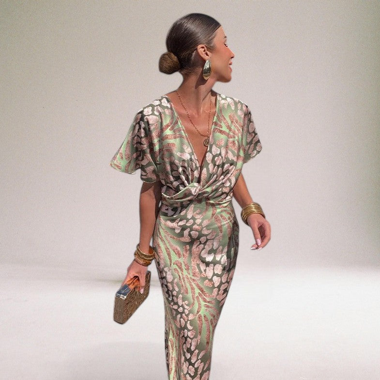 Elegant Maxi Dress with Unique V-neck