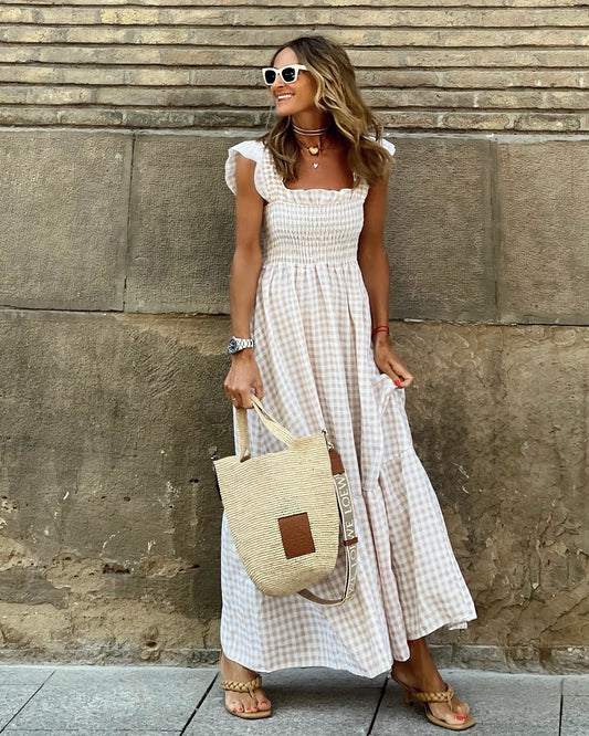 Elegant Sleeve Smocked Maxi Dress