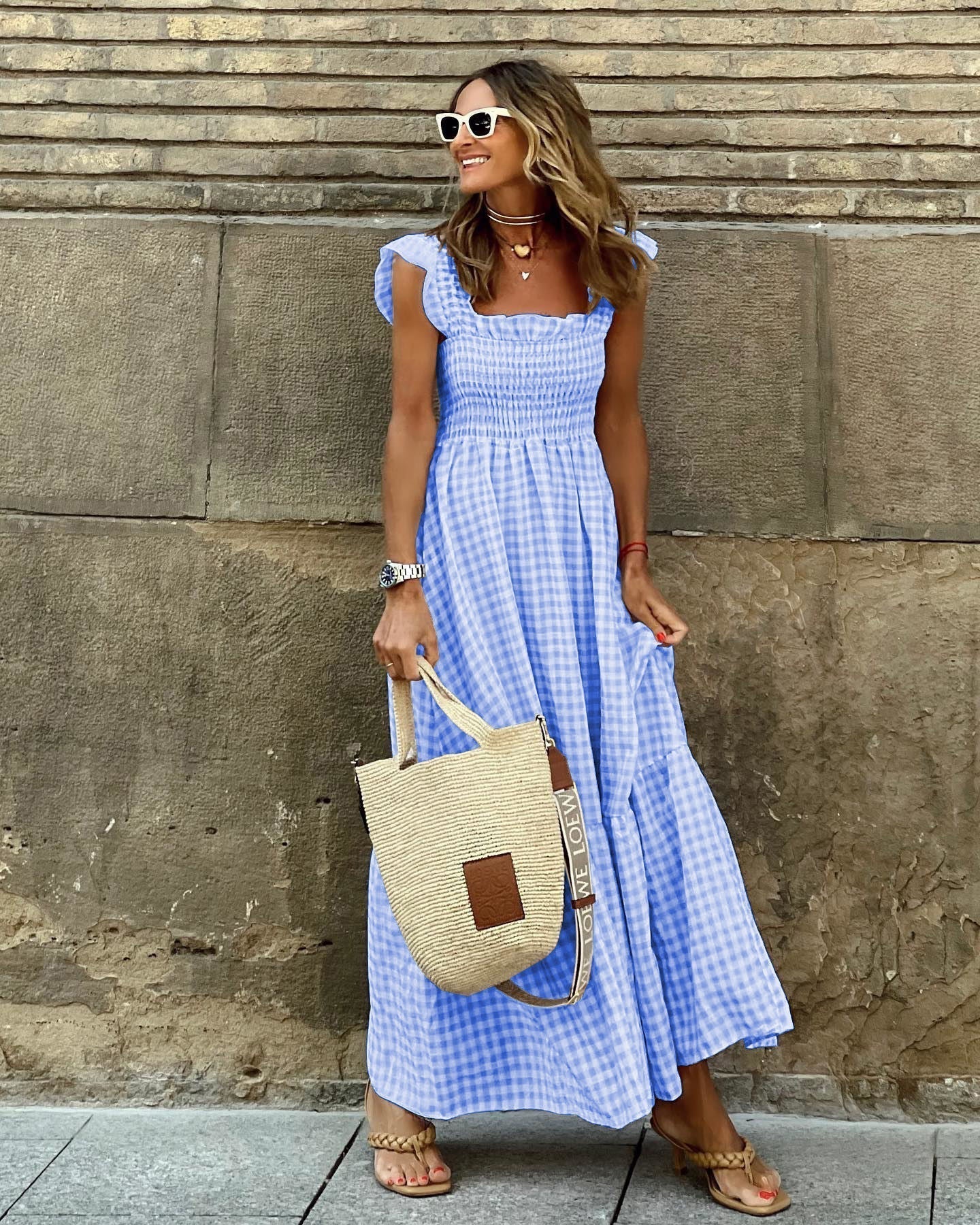 Elegant Sleeve Smocked Maxi Dress