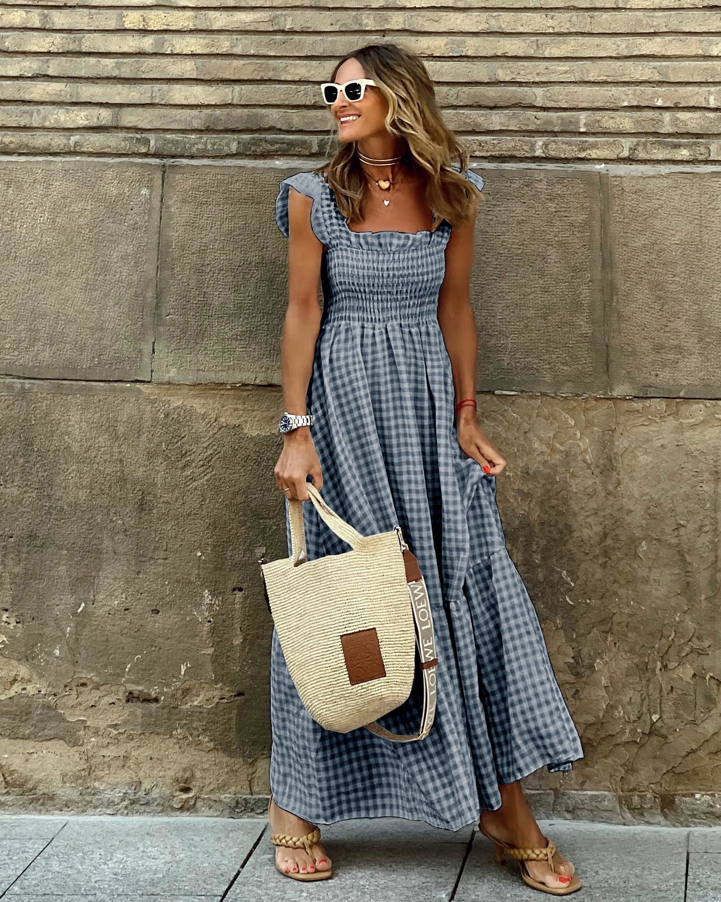 Elegant Sleeve Smocked Maxi Dress