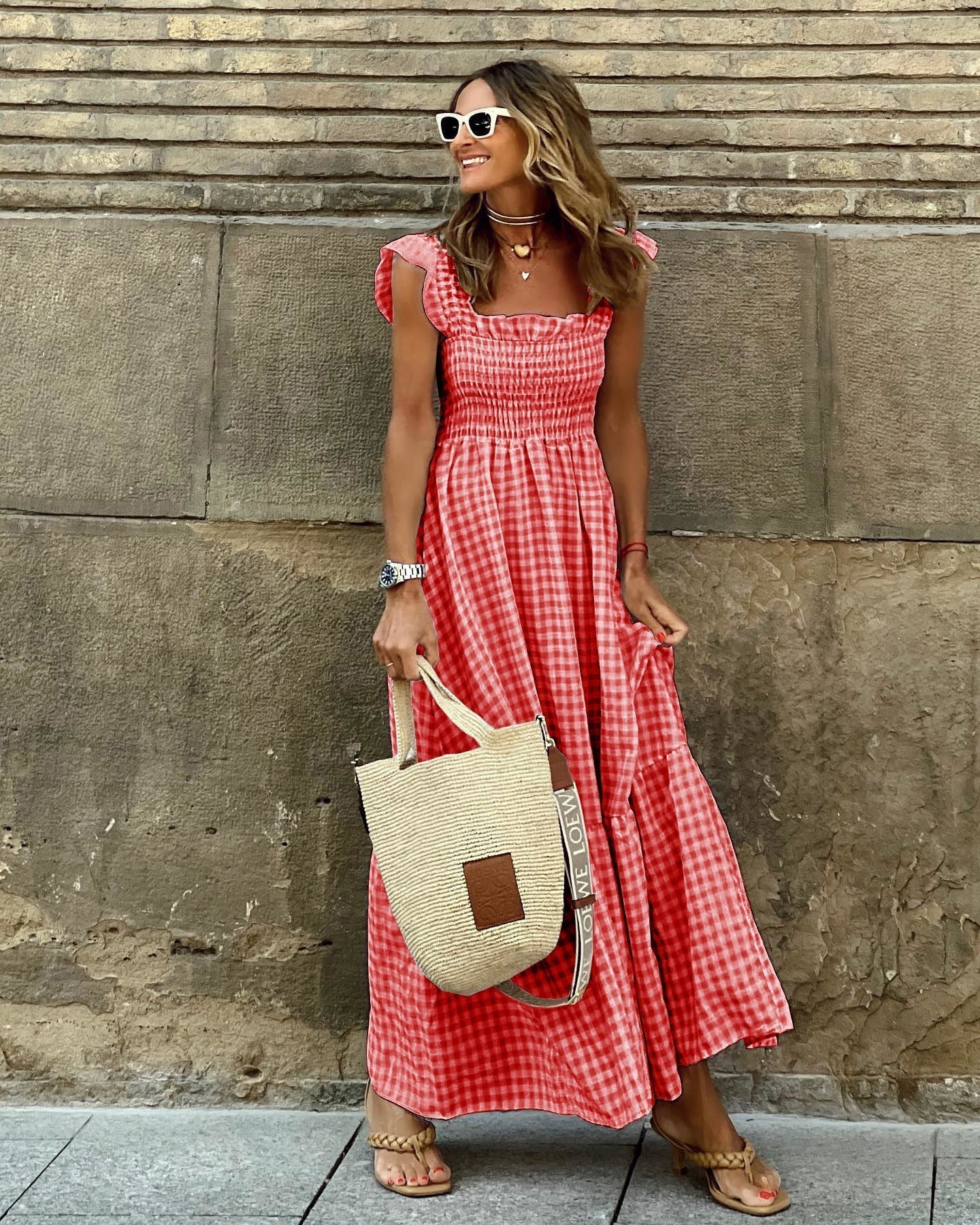 Elegant Sleeve Smocked Maxi Dress