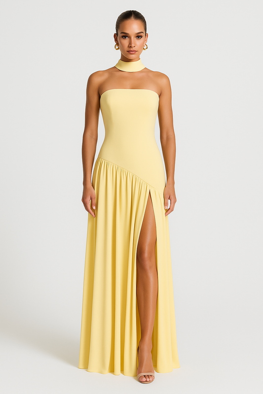 Elegant Strapless Dress with High Slit