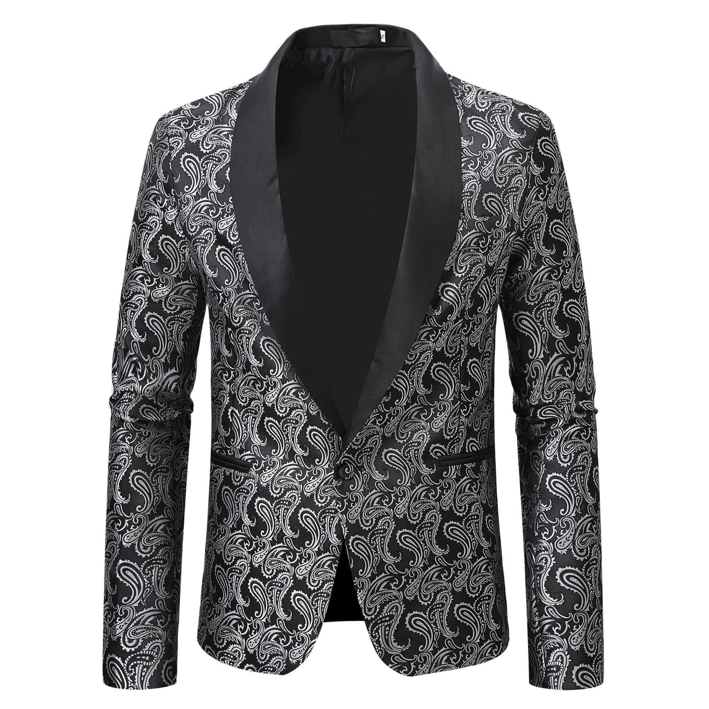 Elegant tuxedo blazer with floral jacquard pattern