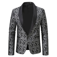 Elegant tuxedo blazer with floral jacquard pattern