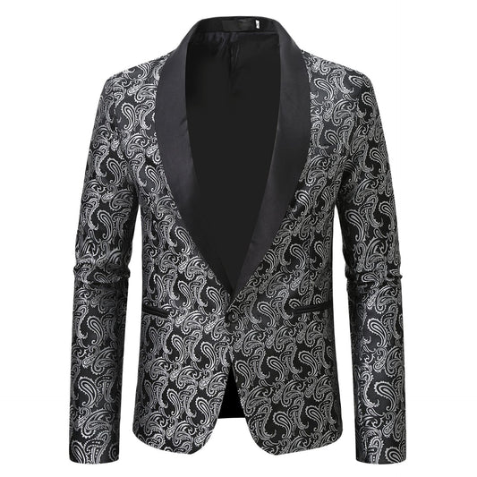 Elegant tuxedo blazer with floral jacquard pattern