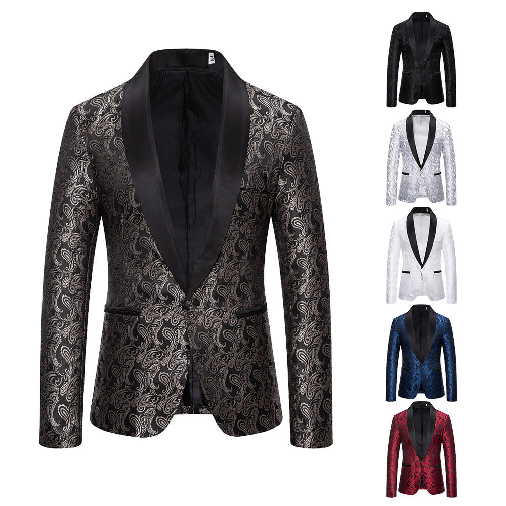 Elegant tuxedo blazer with floral jacquard pattern