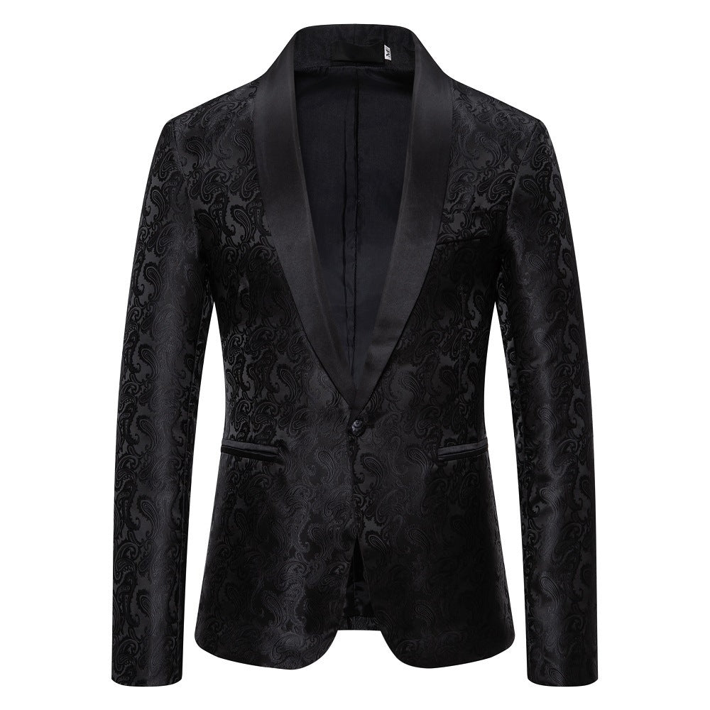 Elegant tuxedo blazer with floral jacquard pattern