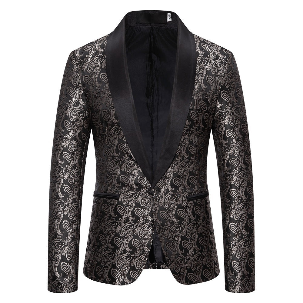 Elegant tuxedo blazer with floral jacquard pattern