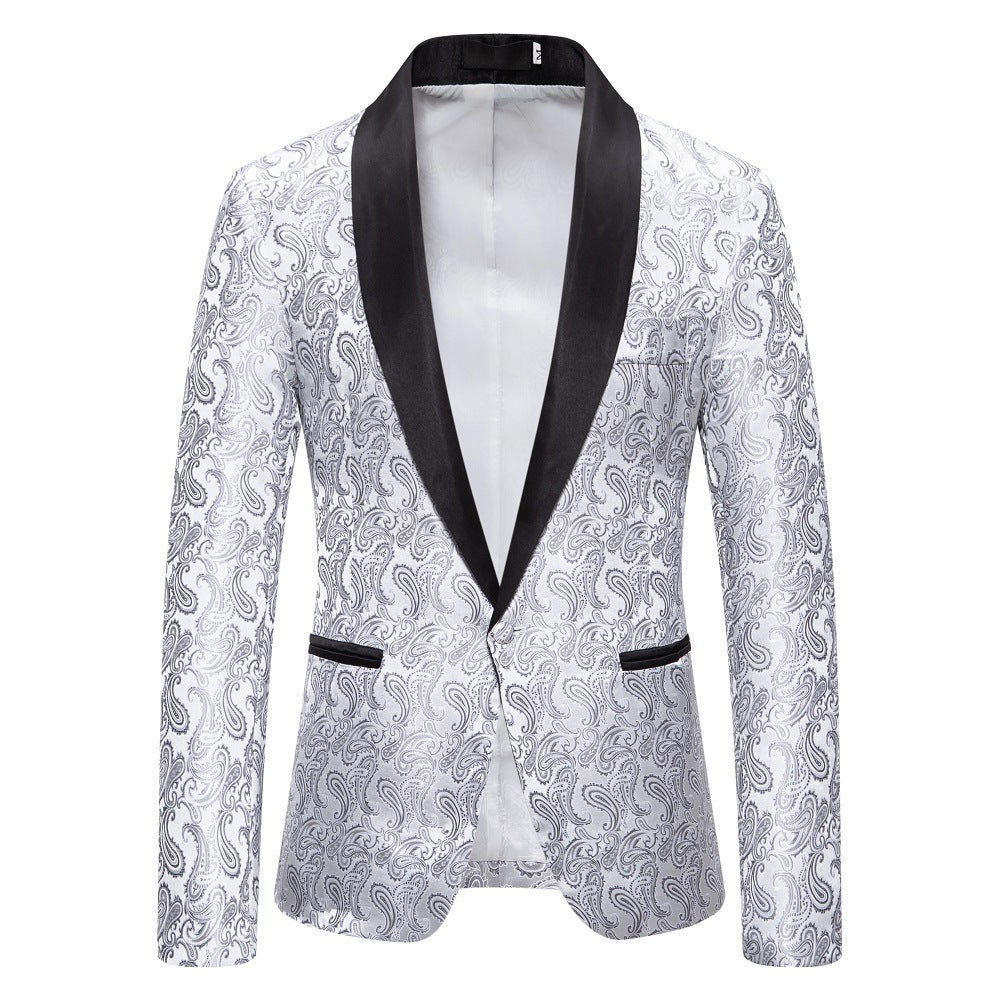 Elegant tuxedo blazer with floral jacquard pattern