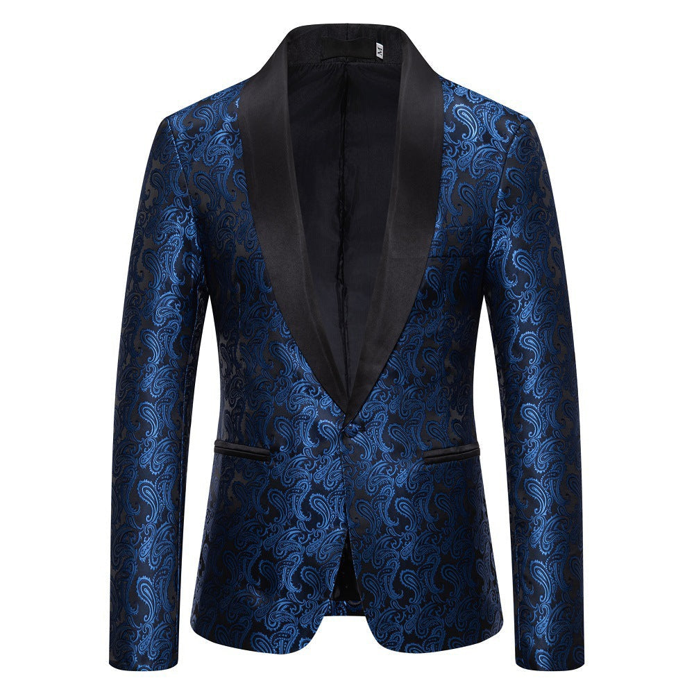 Elegant tuxedo blazer with floral jacquard pattern
