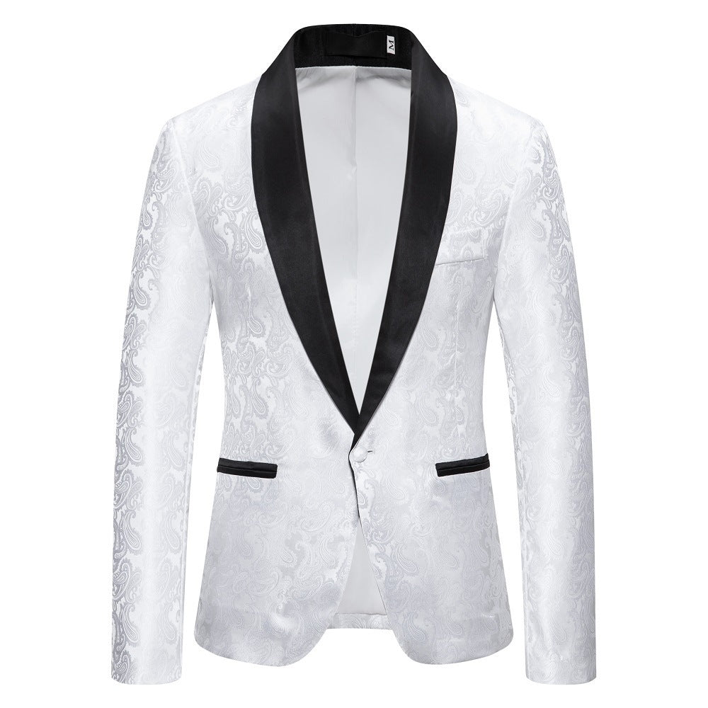 Elegant tuxedo blazer with floral jacquard pattern