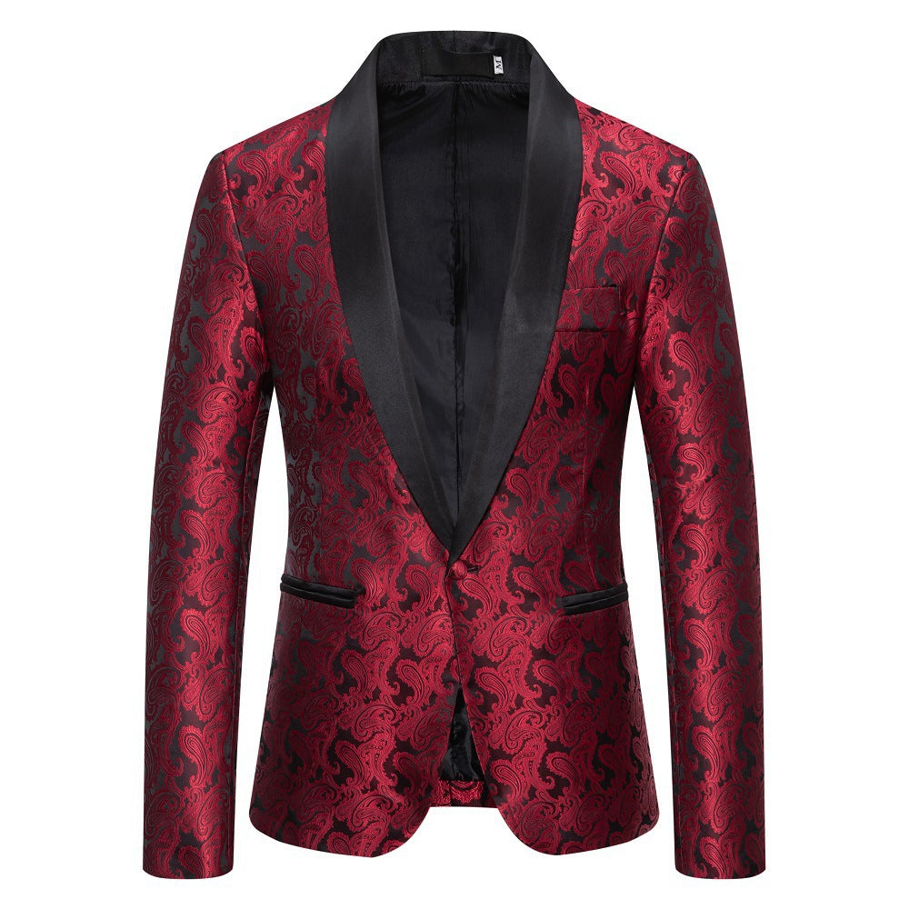 Elegant tuxedo blazer with floral jacquard pattern