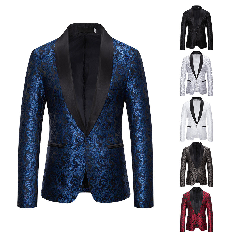 Elegant tuxedo blazer with floral jacquard pattern