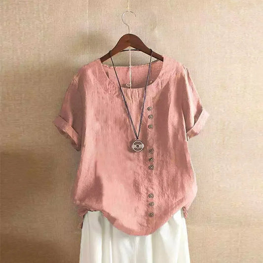 Elegant Women's Blouse with Short Sleeves and Button Details