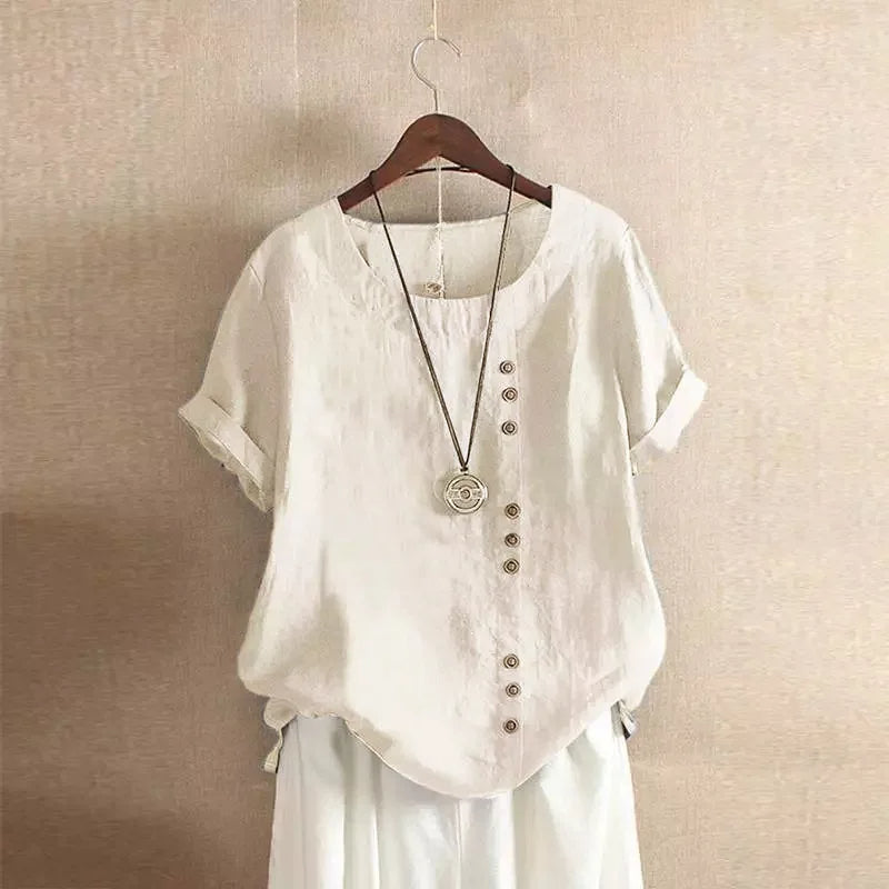 Elegant Women's Blouse with Short Sleeves and Button Details