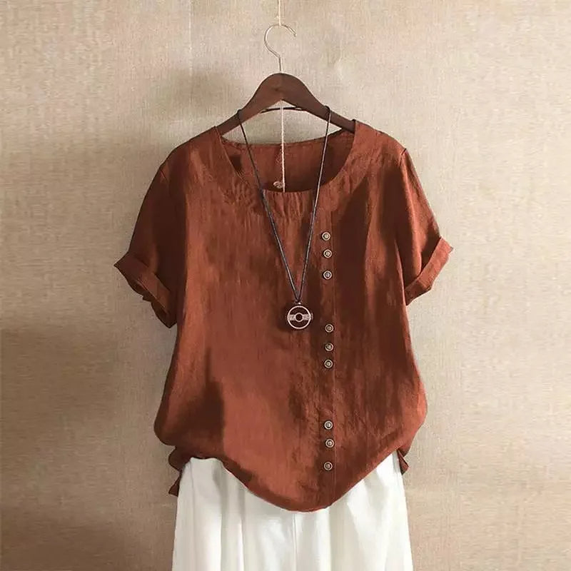 Elegant Women's Blouse with Short Sleeves and Button Details