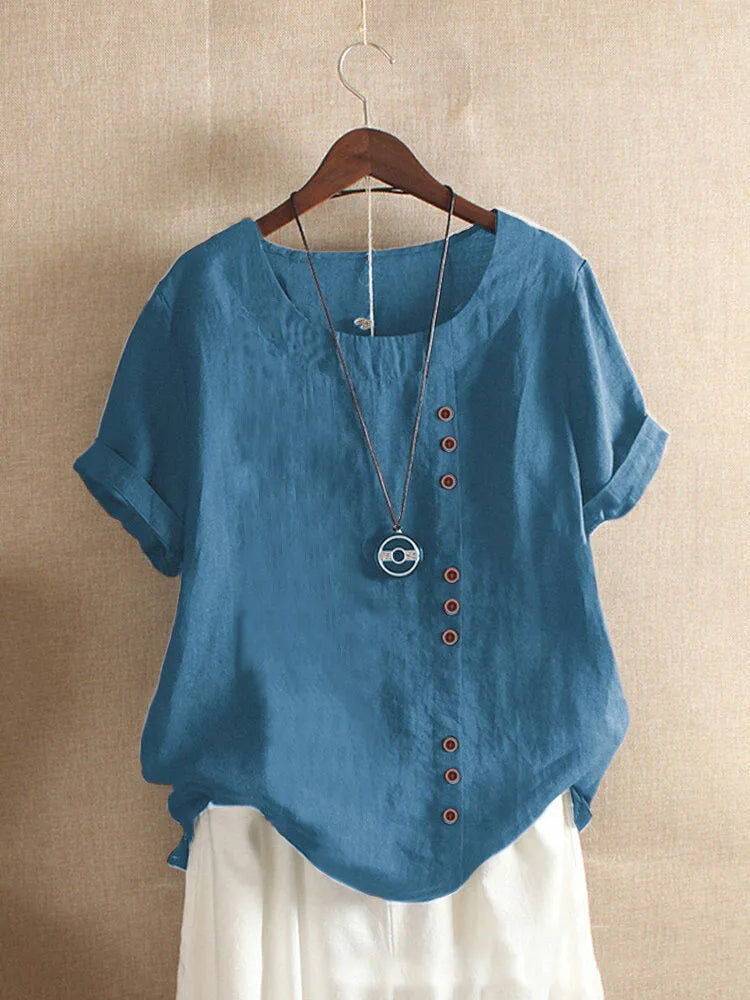 Elegant Women's Blouse with Short Sleeves and Button Details