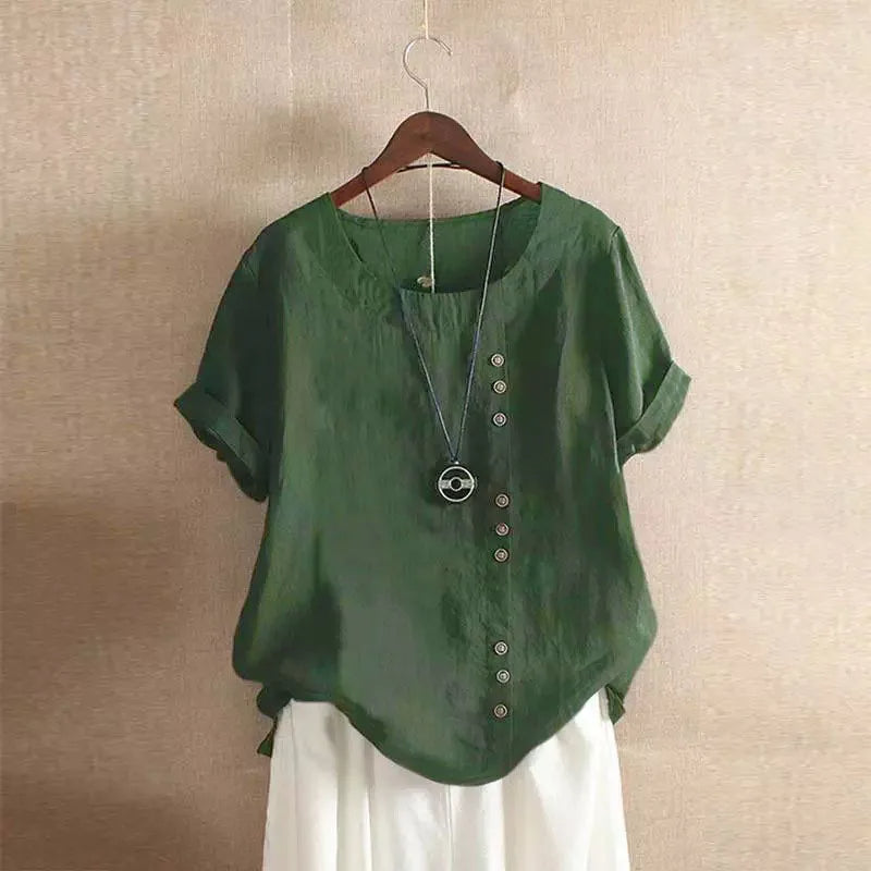 Elegant Women's Blouse with Short Sleeves and Button Details