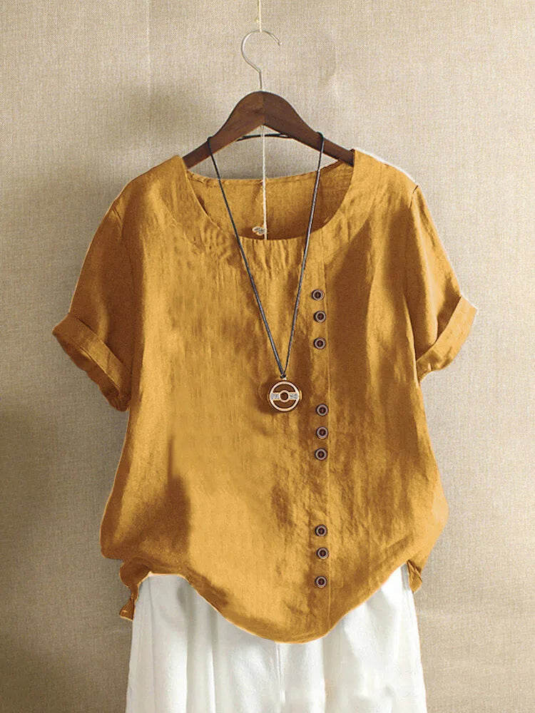Elegant Women's Blouse with Short Sleeves and Button Details