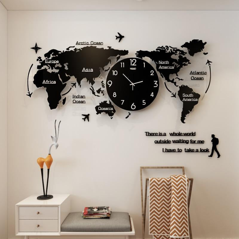 Elegant World Map Wall Clock in Retro Design 60cm