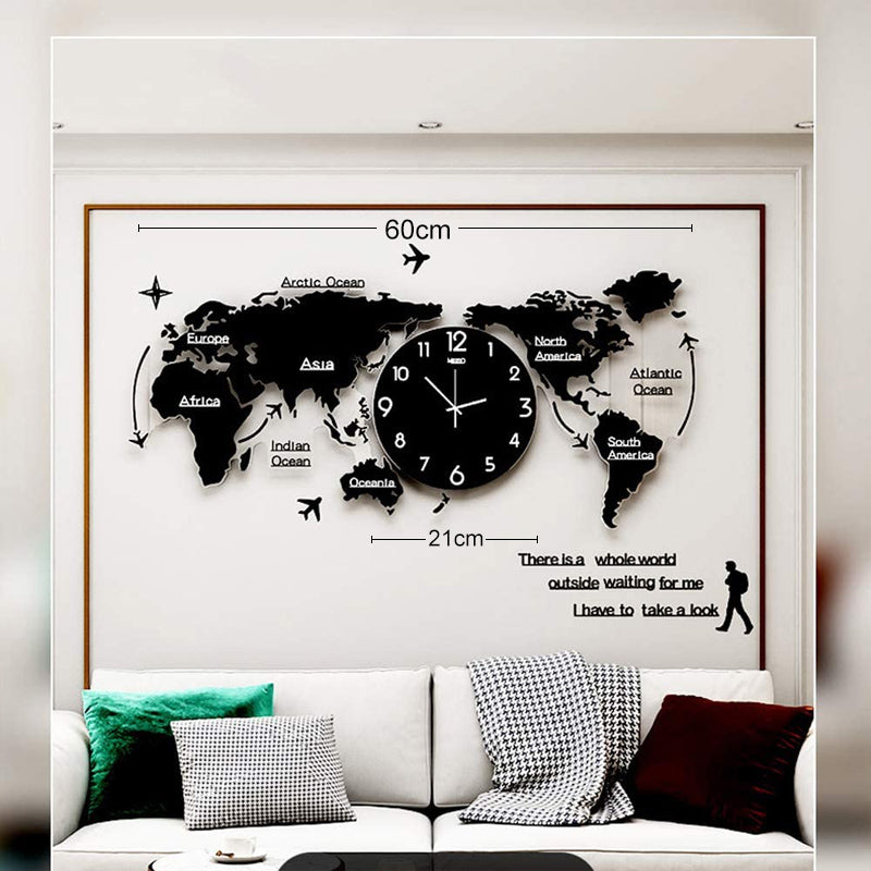 Elegant World Map Wall Clock in Retro Design 60cm