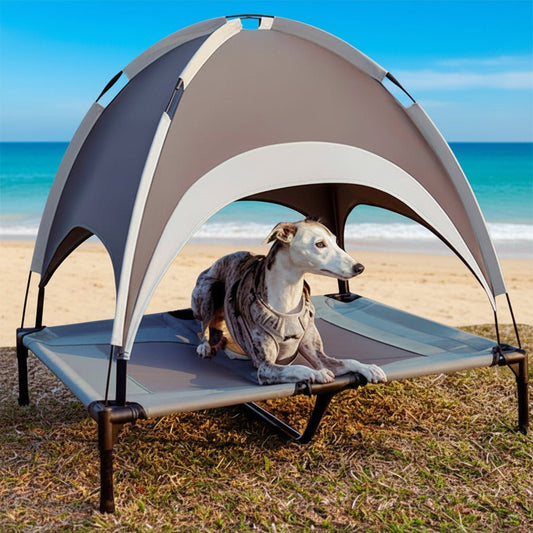 Elevated Dog Bed with Cooling Mat and UV Protection for Outdoor Comfort