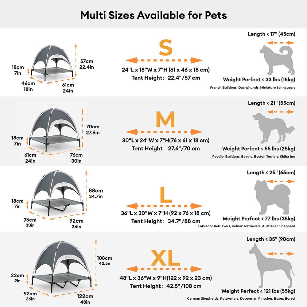 Elevated Dog Bed with Cooling Mat and UV Protection for Outdoor Comfort