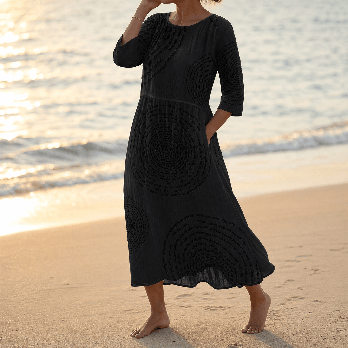 Embossed Texture Midi Dress
