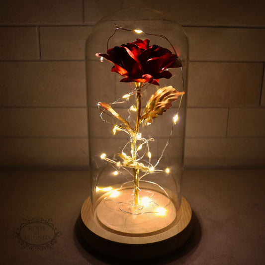 Eternal Rose | Golden Rose in Glass Dome with LED Lighting