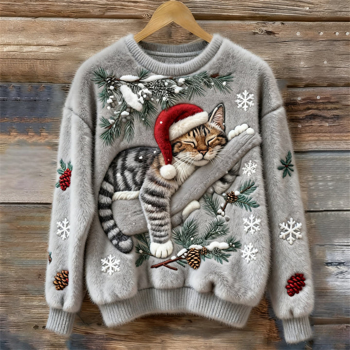 Festive Christmas Sweater with Cat