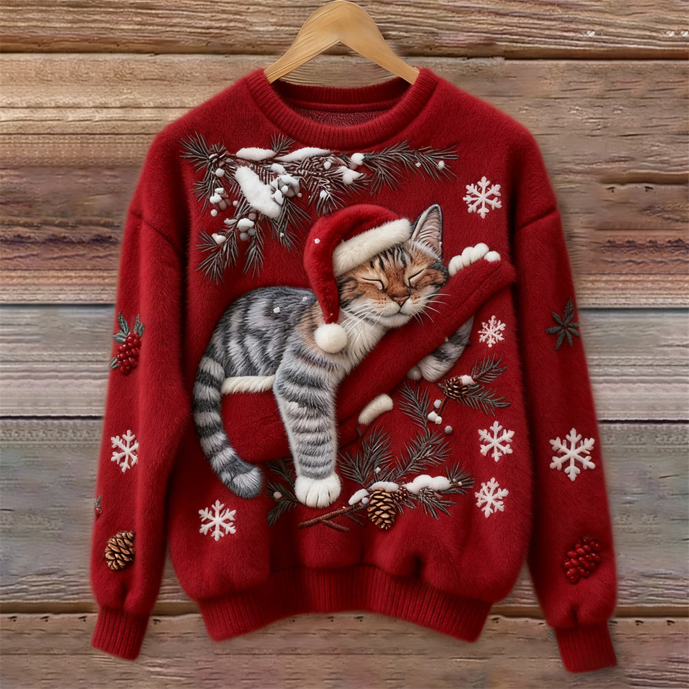 Festive Christmas Sweater with Cat